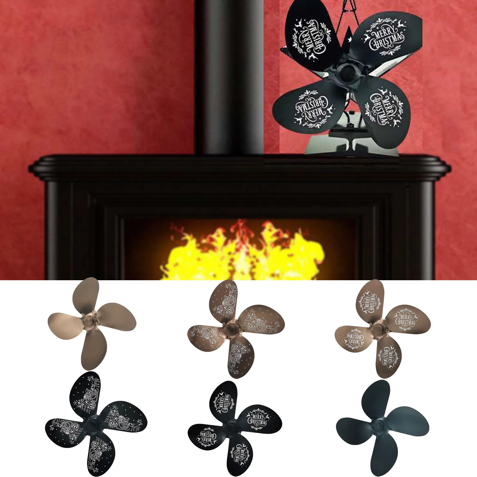 

Christmas Heat Powered Fan Blade 4 Leaf-shaped Aluminum Heat-resistant Christmas Fireplace Thermal Power Fan Leaf Accessories e4