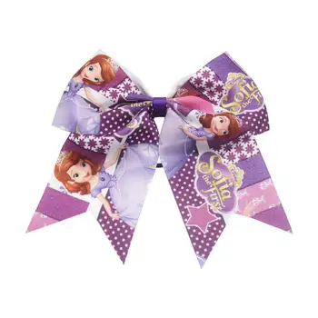 

free 6pcs/pack New 7Inch print princess Hair Bows girls cheer bows Elastic Hair Bands Polyester ribbon Kids Girls Hair Accessori