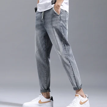 

Casual Cropped Pants Straight Jeans Men Slim Feet Stretch Men 2020 Spring New Korean Style Teenager Jeans