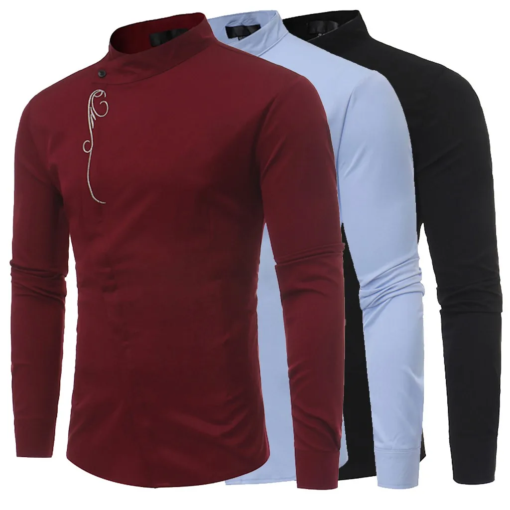 Новое поступление осенне-зимние мужские рубашки с длинным рукавом Irraguler Slim Fit Embroidery Tee Chemise Homme Manche