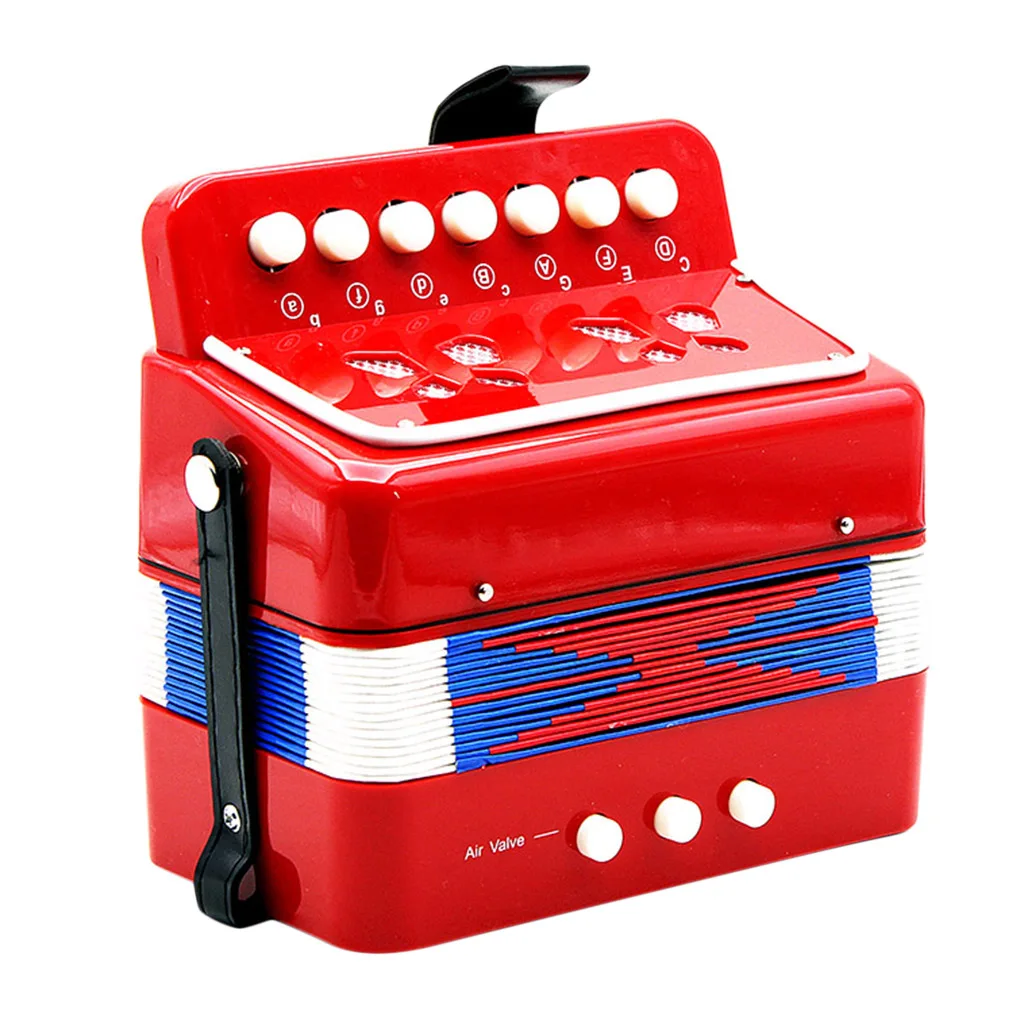 Kids Accordion Musical Instrument Seven Button Playing Christmas Gifts Red