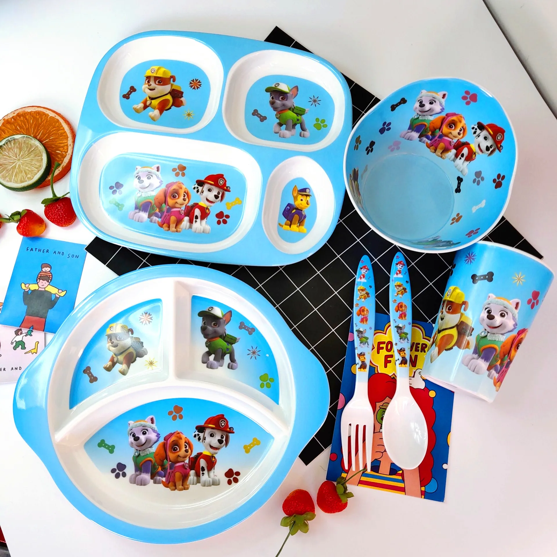 Paw Patrol Children's Tableware Kitchen Restaurant Tools Healthy Material Melamine Bowl Plate Knife Fork Tablewares for Party