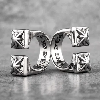 Vintage Gothic Flower Stainless Steel Mens Open Rings Punk Unique for Women Boyfriend Biker Jewelry Creativity Gift Wholesale 1