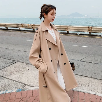 

2020 Spring Autumn Women Casual Trench Coat korean Clothes Double Breasted Belt Long Khaki Windbreaker Women Loose Overcoat G068