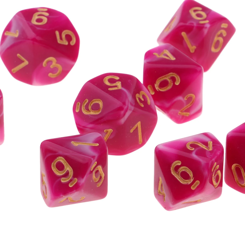 10Pcs Ancient Multi sided dice set of 10 D10 Dungeons D&D RPG Dice Set 10 Sided for Birthday Parties Board Game