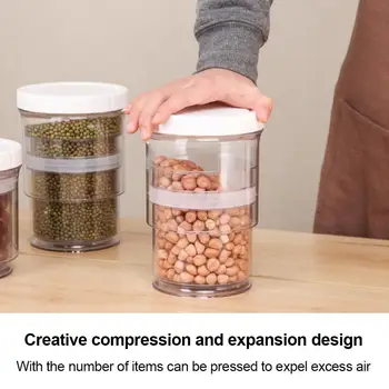 

Plastic Sealed Cans Cereal Dispenser Storage Box Fresh Adjustable Airtight Container Transparent Space Saving Push Down Tank