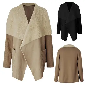 

2020 Hot autumn and winter womens woolen coat Mid-Long New Korean temperament popular Outerwear woolen coat Fleece Lapel Ponchos