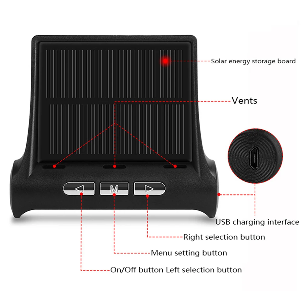 Автомобильный монитор давления в шинах цветной экран TPMS Солнечная USB внешняя