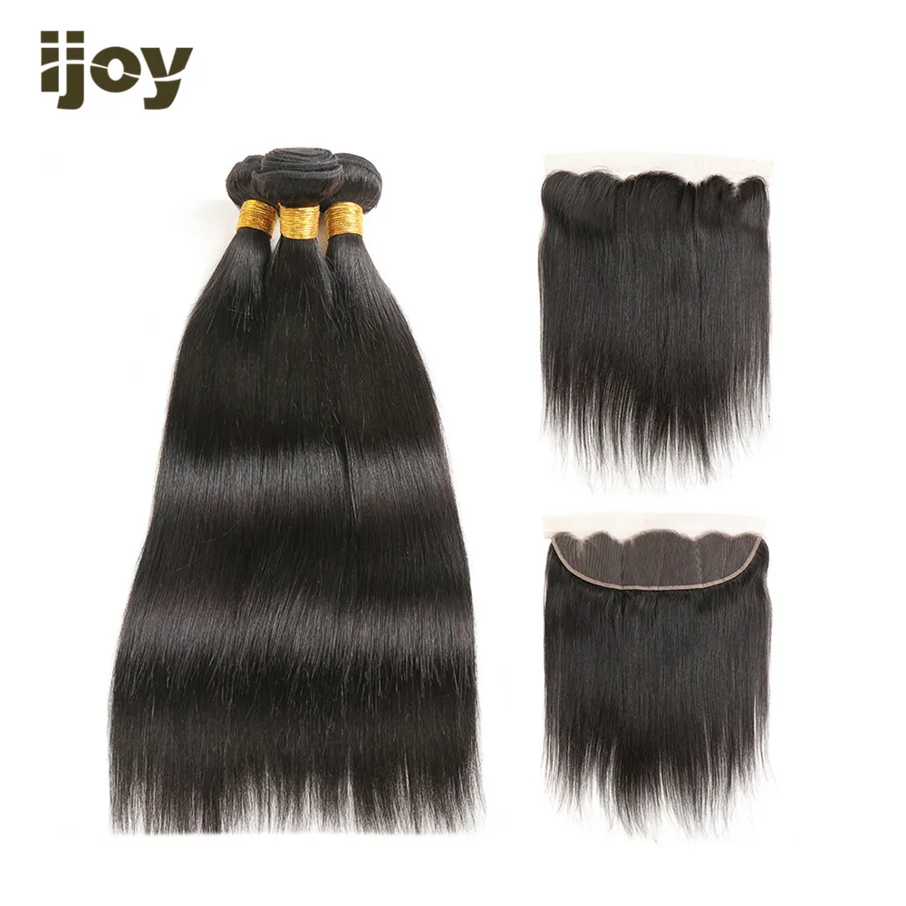 

3 Bundles With Frontal 4x13 Swiss Lace Straight Brazilian Hair Weave Bundles Human Hair Natural Color Hair Extension IJOY