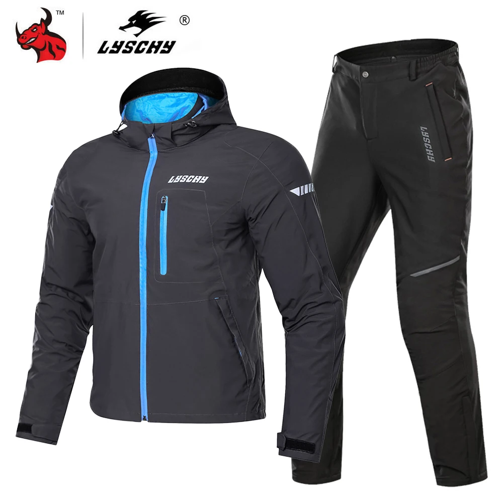 LYSCHY Motorcycle Jacket Men Autumn Winter Waterproof Cold-proof Racing Moto Jacket Pants Suit Riding Motorbike Armor Clothing