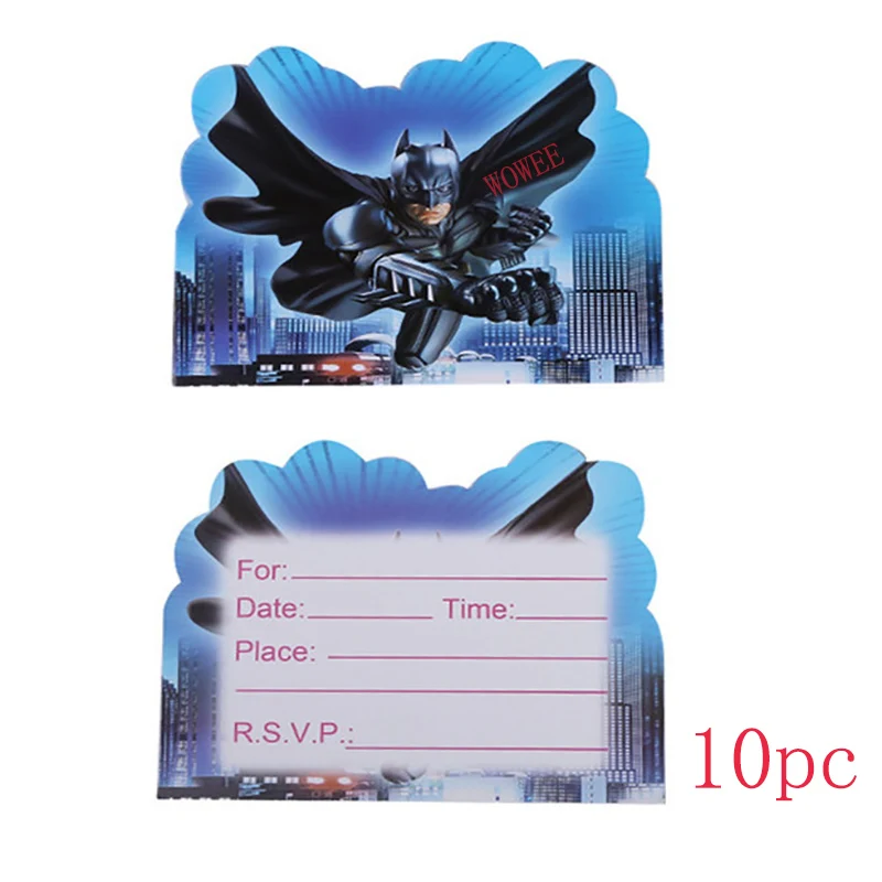 1 предмет, украшение для дня рождения Бэтмена, вечерние принадлежности для мальчиков, 108 см* 180 см, скатерть с Бэтменом для дня рождения - Цвет: 10pc Invitation Card