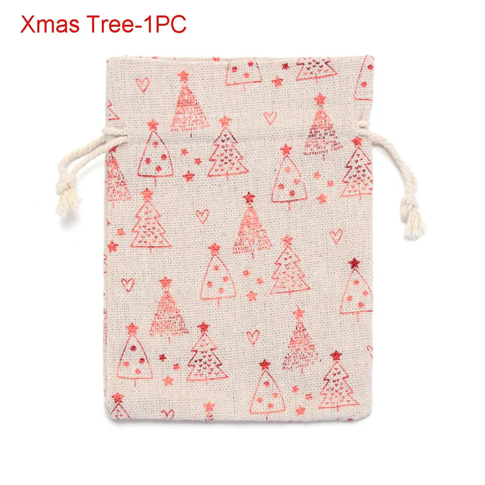 Xmas Tree-1PC 1/5 шт, рождественские Винтаж натуральная Мешковина Подарочные мешки для конфет, Свадебный вечерние пользу мешок», «Лось», «Снежинка из натурального джута подарочная упаковка - Цвет: Xmas Tree-1PC