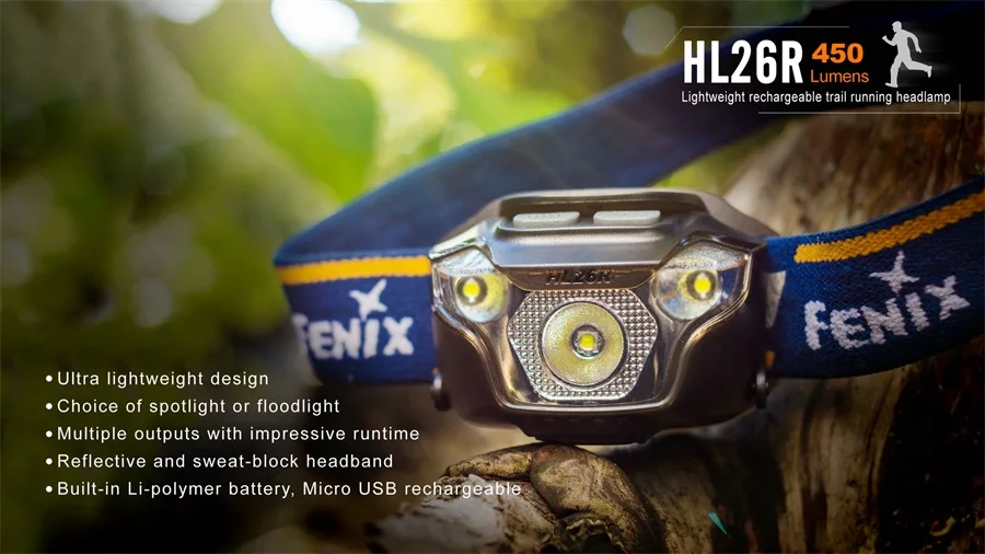 Fenix HL26R 450 люмен USB Перезаряжаемый СВЕТОДИОДНЫЙ фонарь CREE для бега/бега, sweatband, налобный фонарь, встроенный литий-полимерный аккумулятор 1600 мАч