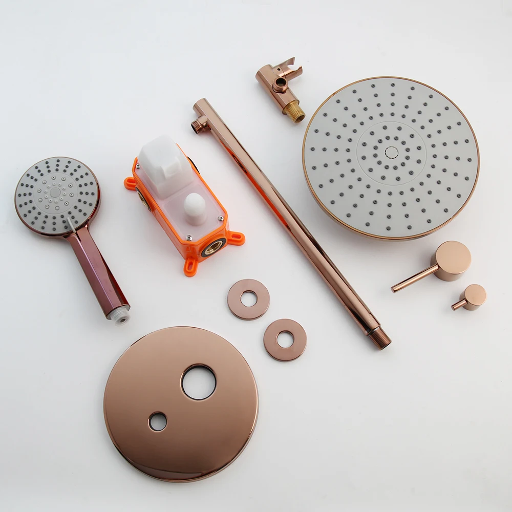 KEMAIDI Rose Gold Shower Faucet Set Concealed Shower Mixer with Embedded box Modern Luxury Design Rainfall Shower Systerm