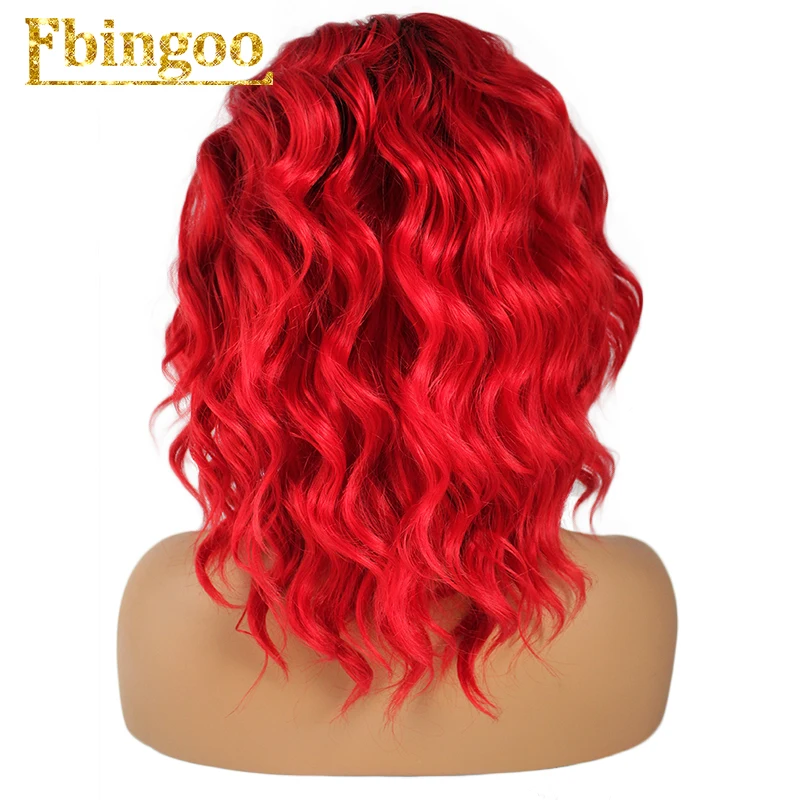Ebingoo High Temperature Fiber Peruca Short Deep Wave Black Ombre Red Bob Women's Synthetic Lace Front Wig With Widow Peak