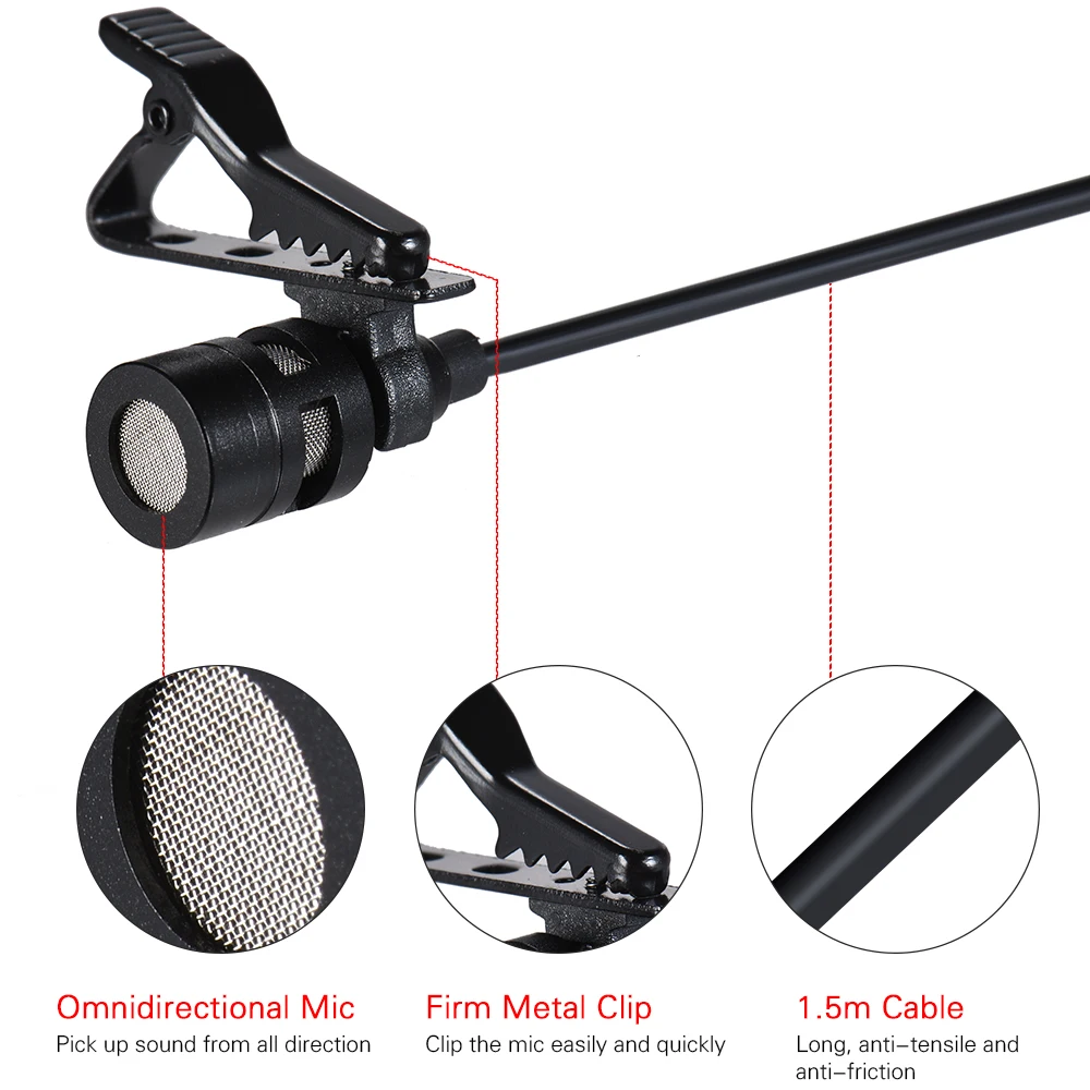 ARIMIC Mic Dual-Headed Lavalier Lapel Clip-on Condenser Microphone Cable for iPhone Smartphone for Canon Nikon DSLR Camera