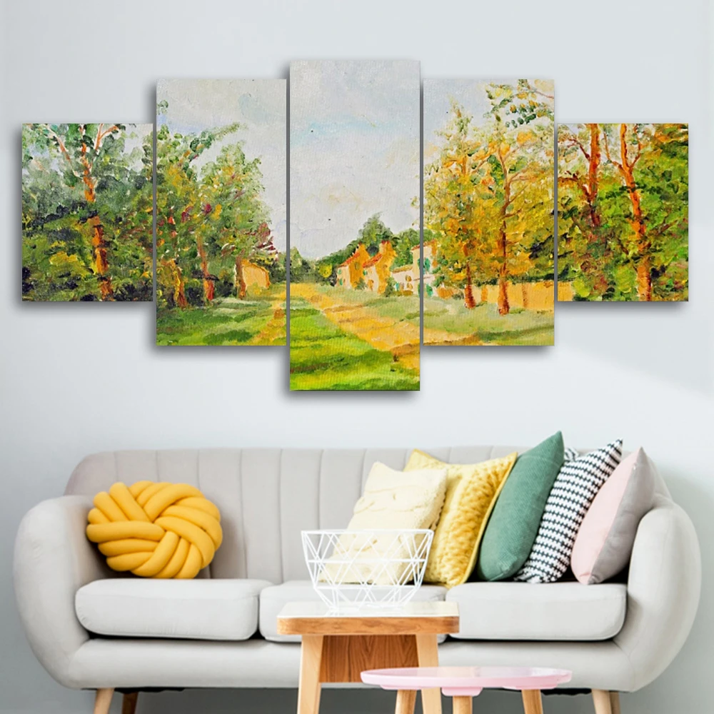 cheap Laeacco Autumn Leaves Forest Road Landscape Modern Art Canvas Oil Painting Poster Prints Bed Living Room Wall Decoration Picture