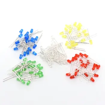 

100pcs 3mm LED Light White Yellow Red Green Blue Assorted Kit DIY LEDs Set electronic diy kit