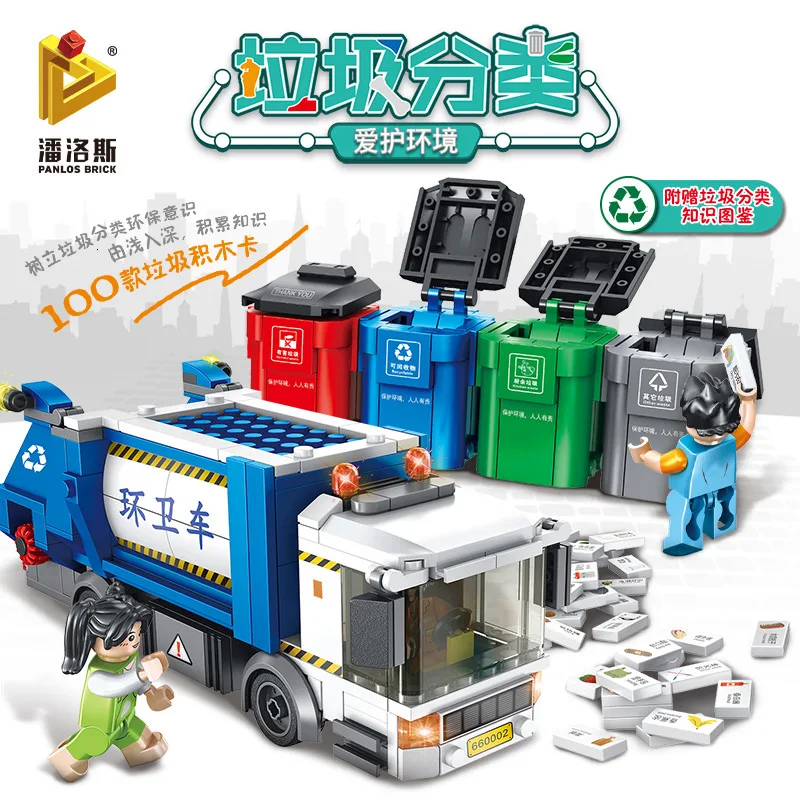 Cena PANLOS 660002 pomysły seria śmieci klasyfikacja sanitariaty ciężarówka klocki budowlane edukacyjne DIY dzieci zabawki Legoings miasto