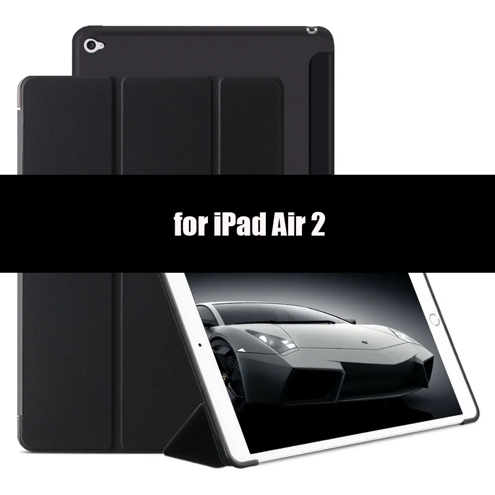 Чехол для iPad Air 2 Air 1, мягкий ТПУ задний смарт-чехол флип-чехол с подставкой PU кожаный чехол для iPad Air противоударный и пылезащитный - Цвет: Black-2