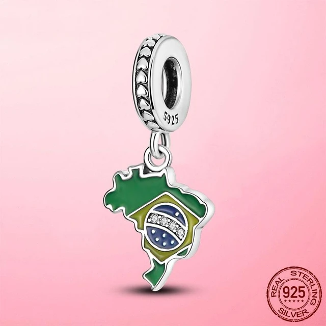 Charms for Pandora Bracelet, I Love Brazil Charm, 925 Sterling