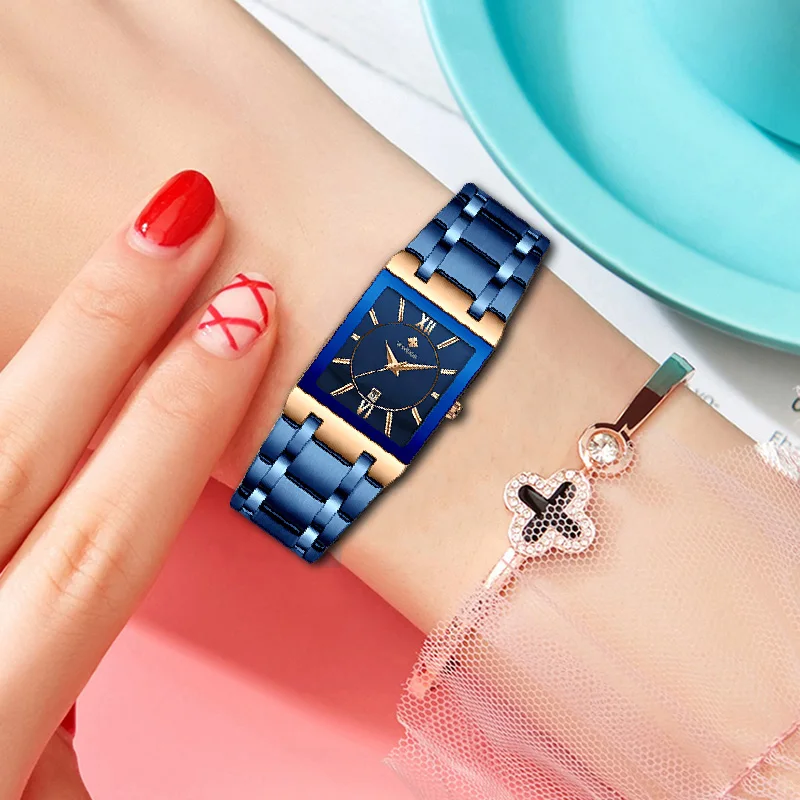 Relogio Feminino 2021 WWOOR New Women Watches Top Brand Luxury Blue Women's Bracelet Square Watch Ladies Dress Quartz WristWatch