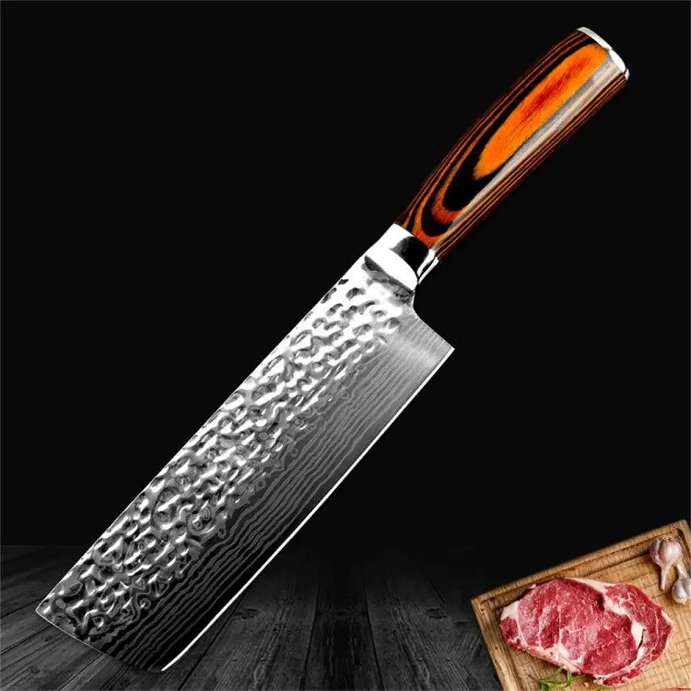 Кухонный нож шеф-повара японский Дамасского молотка узор мяса накири гьюто