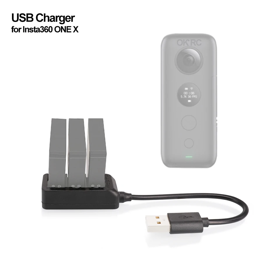 

3 in 1 USB Charger for Insta360 ONE X Panoramic Camera 1050mAh LiPo Battery Charging Hub USB Port Cable Three Battery Charger