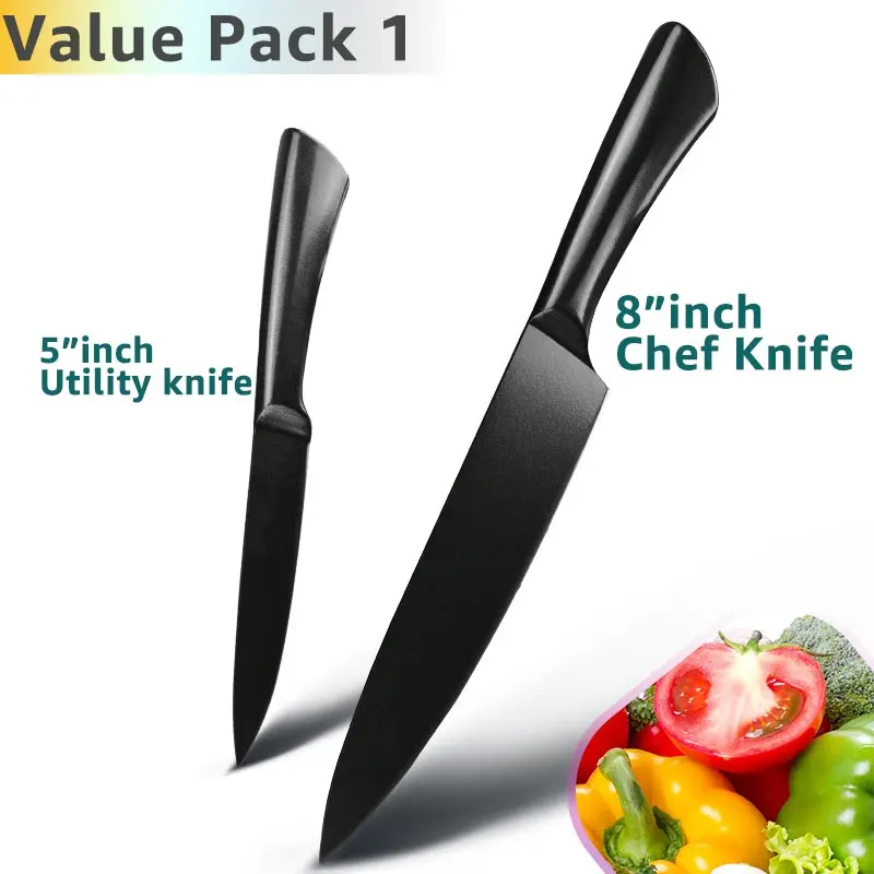 Value Pack 1 Кухонный нож из нержавеющей стали с антипригарным покрытием X50CRMOV15, универсальный нож, нож шеф-повара, нож, нож для приготовления мяса, овощей, резак - Цвет: Value Pack 1