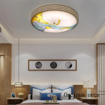 

New post modern simple art ceiling lamp living room dining room bedroom new Chinese classical enamel painting ceiling lamp
