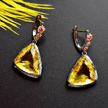 

Large Triangle Golden Cubic zirconia stones Dangle Earrings Jewelry Unusual design Luxury Big earring for Women