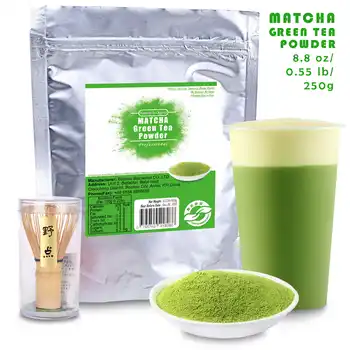 

Pure Organic Matcha Green Tea Powder 250g bag+ Japanese Chasen Bamboo Whisk