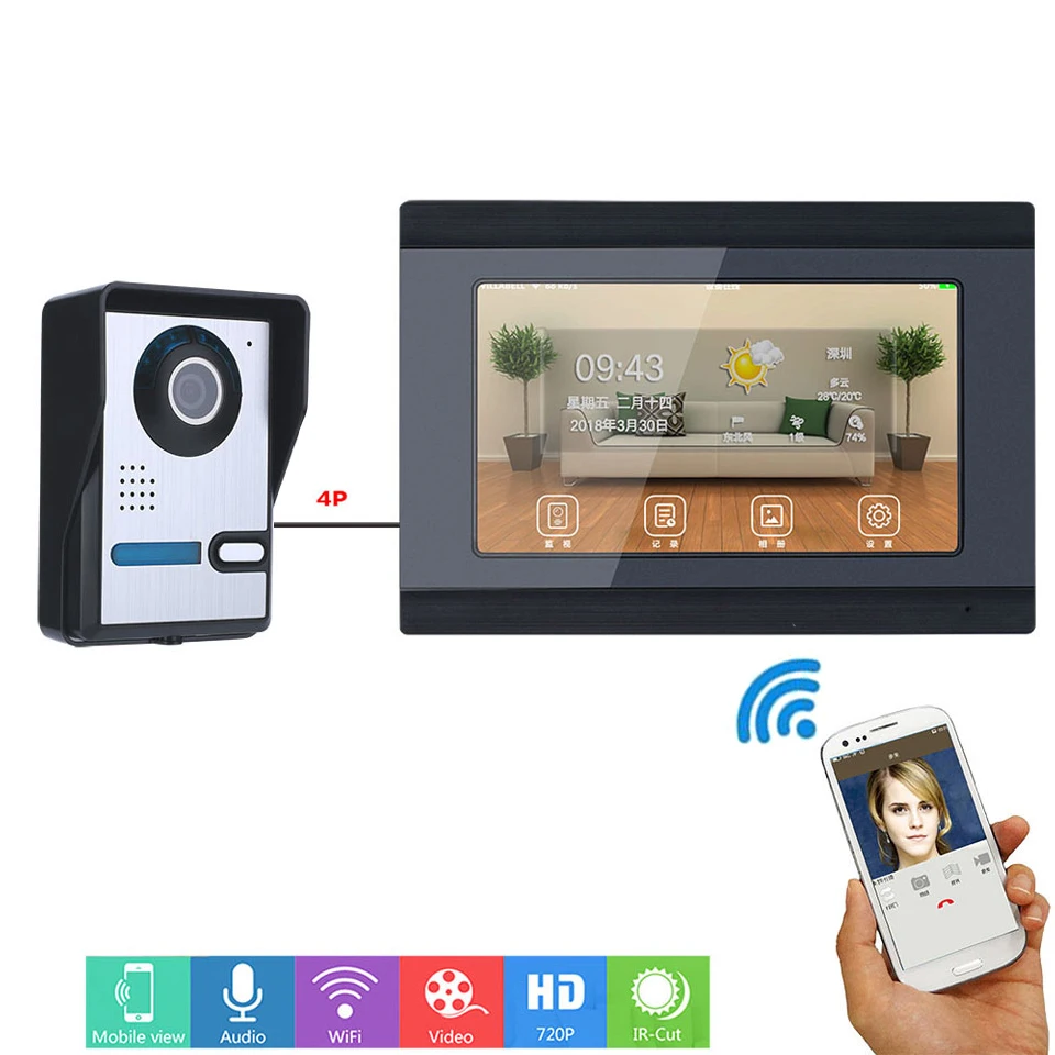 

7inch Wired Wifi Video Door Phone Doorbell Intercom Entry System with IR-CUT HD 1000TVL Wired Doorbell Camera Night Vision
