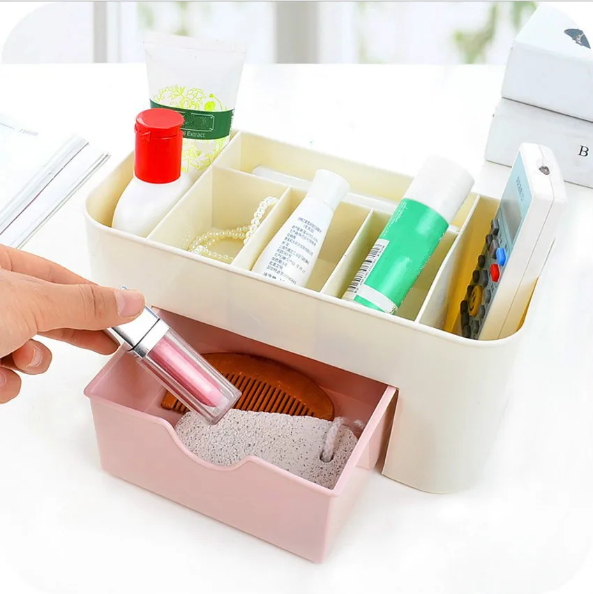 Пластиковый органайзер для макияжа, коробка для хранения кистей с ящиком, ватные тампоны палочки, чехол для хранения косметики, Органайзер