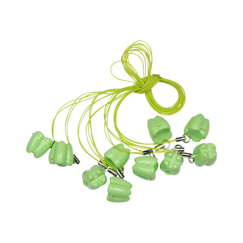 Hang rope green XZJJA 10-20 шт. форма зуба Детские коробки для хранения молочных зубов детская Силиконовая зубная щетка для малышей Органайзер мини пластиковый контейнер маленькая коробка - Цвет: Hang rope green