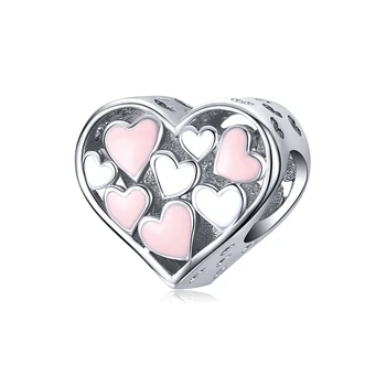 

925 Sterling Silver Openwork Enamel Heart Pendant Charm for Women Original Charm Bracelet Jewelry Making TDD1423