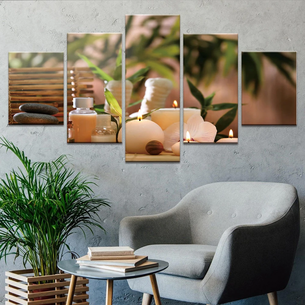 

Artsailing Beauty Spa Decor Salon Decorative Candle Canvas Painting HD Wall Art Room Decoration Aesthetic 5 Pieces Wall Pictures
