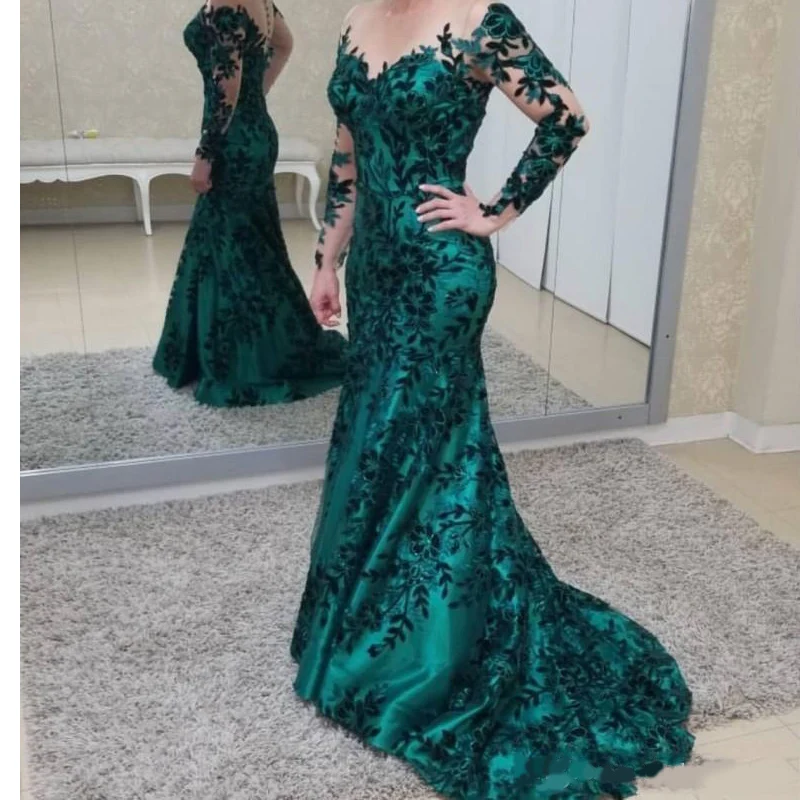 same as pic Темно-зеленый Воротник Sheer Jewel мать невесты жениха платья с длинным рукавом Иллюзия спинки с пуговицами Длинные Формальные вечерние P - Цвет: same as pic