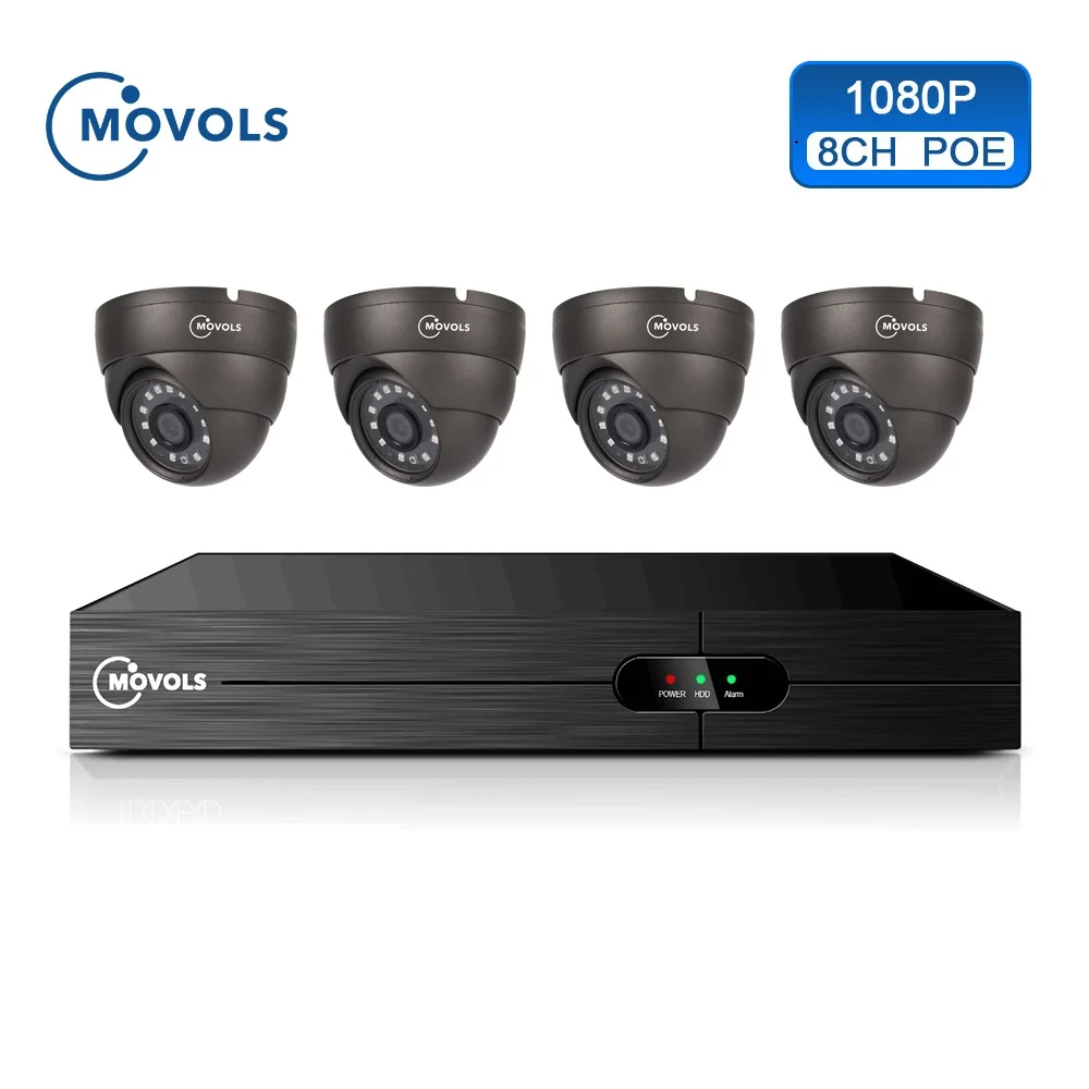 Movols 4CH 1080P POE NVR комплект H.265 камера безопасности Система 2.0MP ИК Крытый Открытый CCTV 4 шт. POE IP камера комплект видеонаблюдения