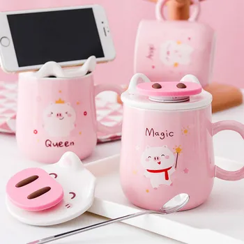 

Cartoon Creative Mug Cute Funny Personality with Lid Kids Ceramic Mug Handmade Animal Kubek Termiczny Kitchen Drinkware DB60MK