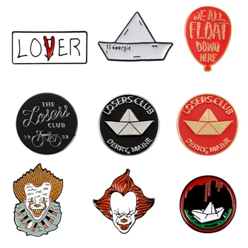 

We All Float Down here ! Pennywise Stephen King's IT Enamel Pin Halloween Clown Paper Boat Badge Movie jewelry Brooch Lapel pins