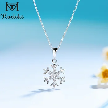 

Kuololit Genuine 585 14K 10K White gold Natural Diamond Gemstone Pendants For Women Luxury snowflake Engagement Christmas gift