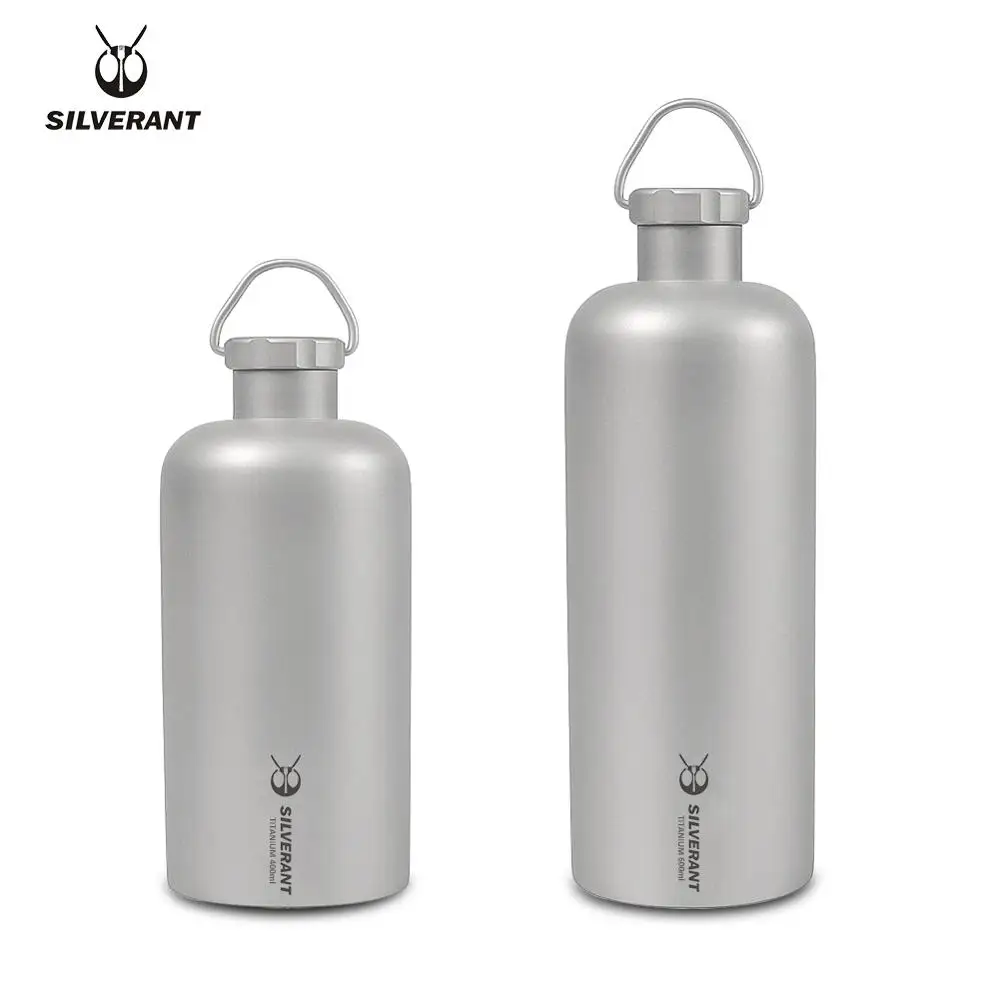 

Silverant 400ml/600ml titanium bottle water narrow mouth flask with titanium gear handle lid for outdoor camping hiking