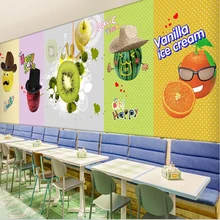 Пользовательские Настенные обои 3D мультфильм фруктовый сок холодный напиток магазин украшения обои отдых, бар украшения фоновые обои