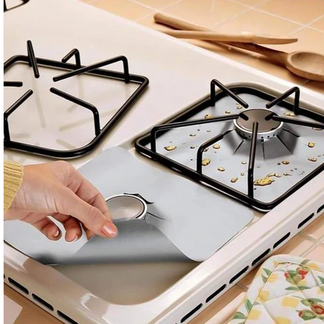 4 Pcs Gas Range Stove Top Burner Protector Reusable Liner Clean Non-stick  Cover