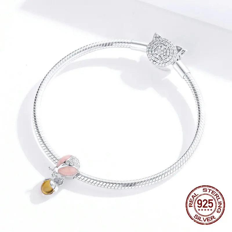 Womak fit Pandora браслет Шарм Божья коровка ожерелье со стеклянными кристаллами кулон серебряные бусины 925 пробы изготовление ювелирных изделий