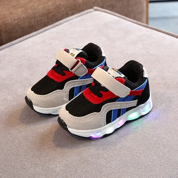 

Fashion kids shoes lights Girls Led Glowing Shoes Children's Boys Hook Loop Shoes Led Luminous Sneakes Mesh sports Size 21-30