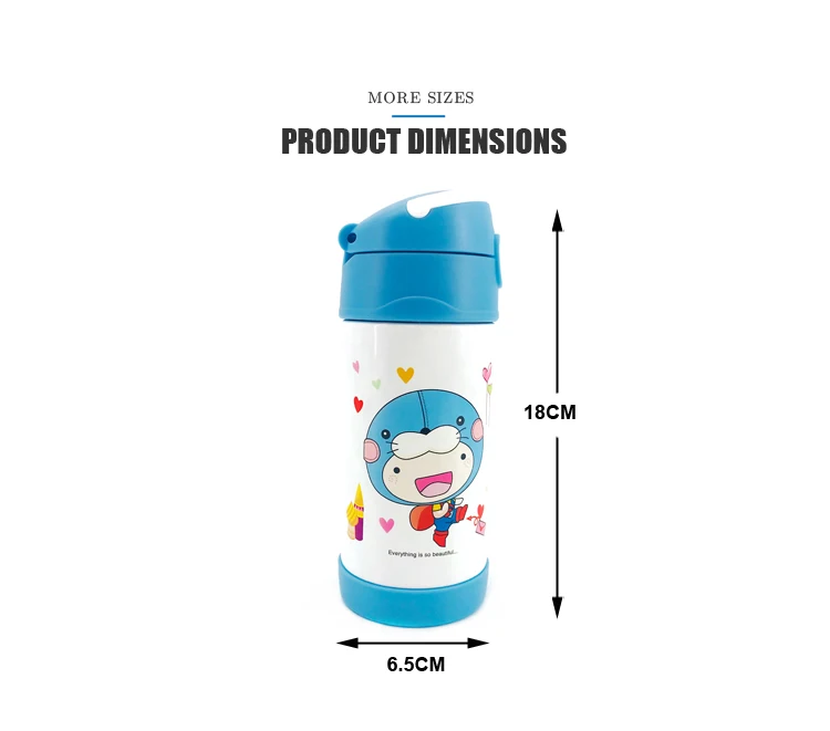 12 Ounce Leak Proof Double Wall Vacuum Insulated Food Grade Stainless Steel Thermos Bottle with Straw for Kids