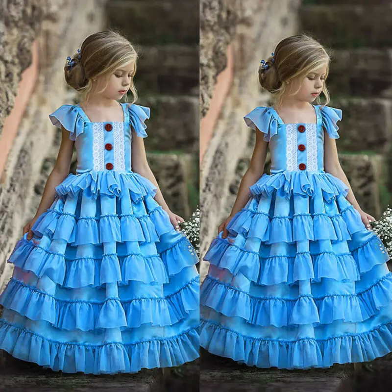 Милое платье для маленьких девочек; Новинка года; многослойное длинное платье макси с оборками; торжественные вечерние платья принцессы; красивые детские платья