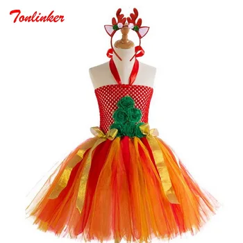 

Girls Christmas Dance Flowers Bow-Knot Tulle Tutu Skirt Girls Birthday Dress Christmas Performance Ball Gown